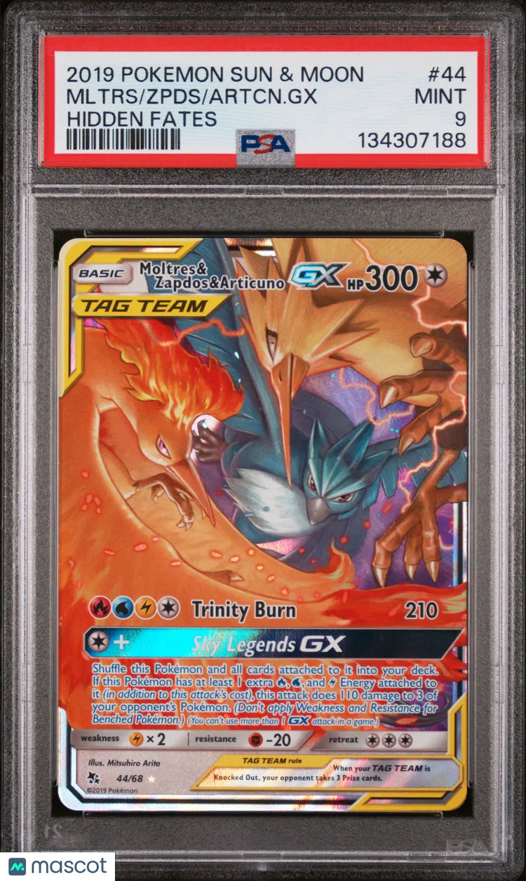 2019 Pokemon Sun & Moon Hidden Fates Artcn. GX Zpds Mltrs PSA 9 44/68 