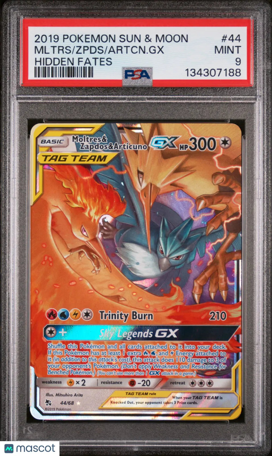 2019 Pokemon Sun & Moon Hidden Fates Artcn. GX Zpds Mltrs PSA 9 44/68 