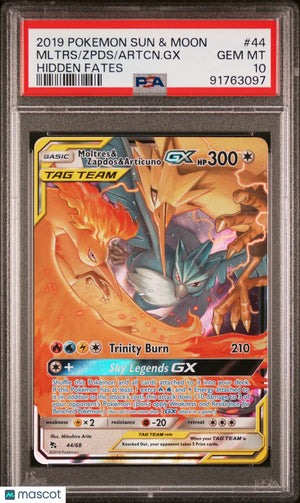 2019 Pokemon Sun & Moon Hidden Fates Articuno GX Zapdos Moltres PSA 10 44/68 