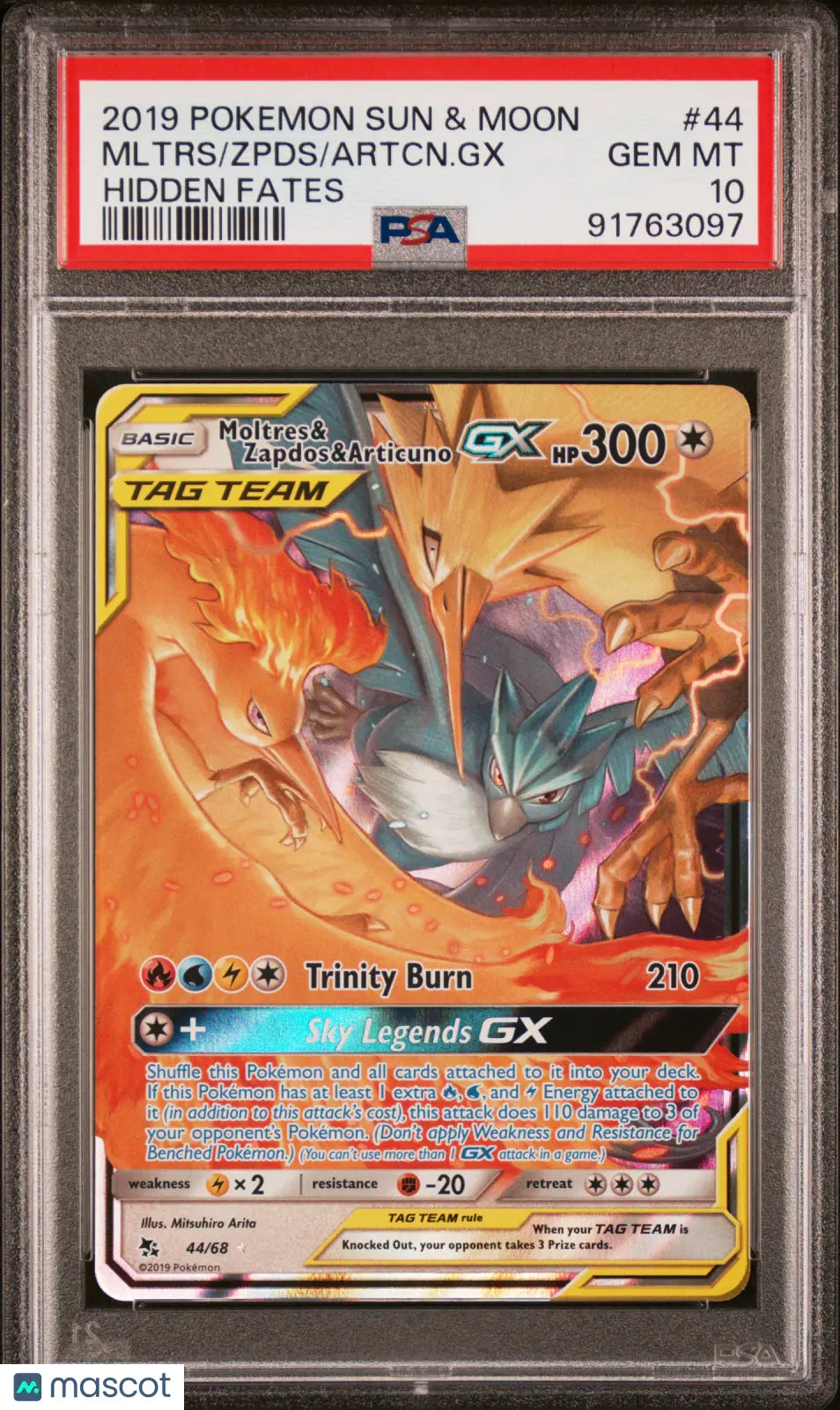 2019 Pokemon Sun & Moon Hidden Fates Articuno GX Zapdos Moltres PSA 10 44/68 