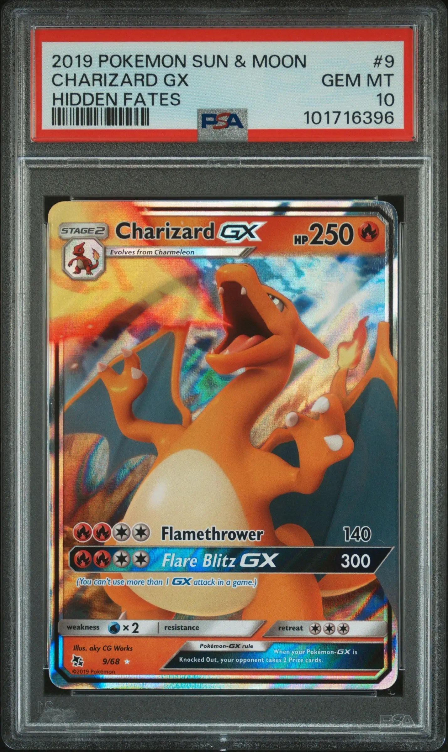 2019 Pokemon Sun & Moon Hidden Fates Charizard GX Hidden Fates PSA 10 #9 