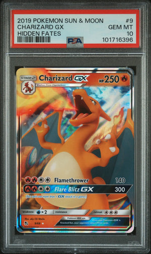 2019 Pokemon Sun & Moon Hidden Fates Charizard GX Hidden Fates PSA 10 #9 