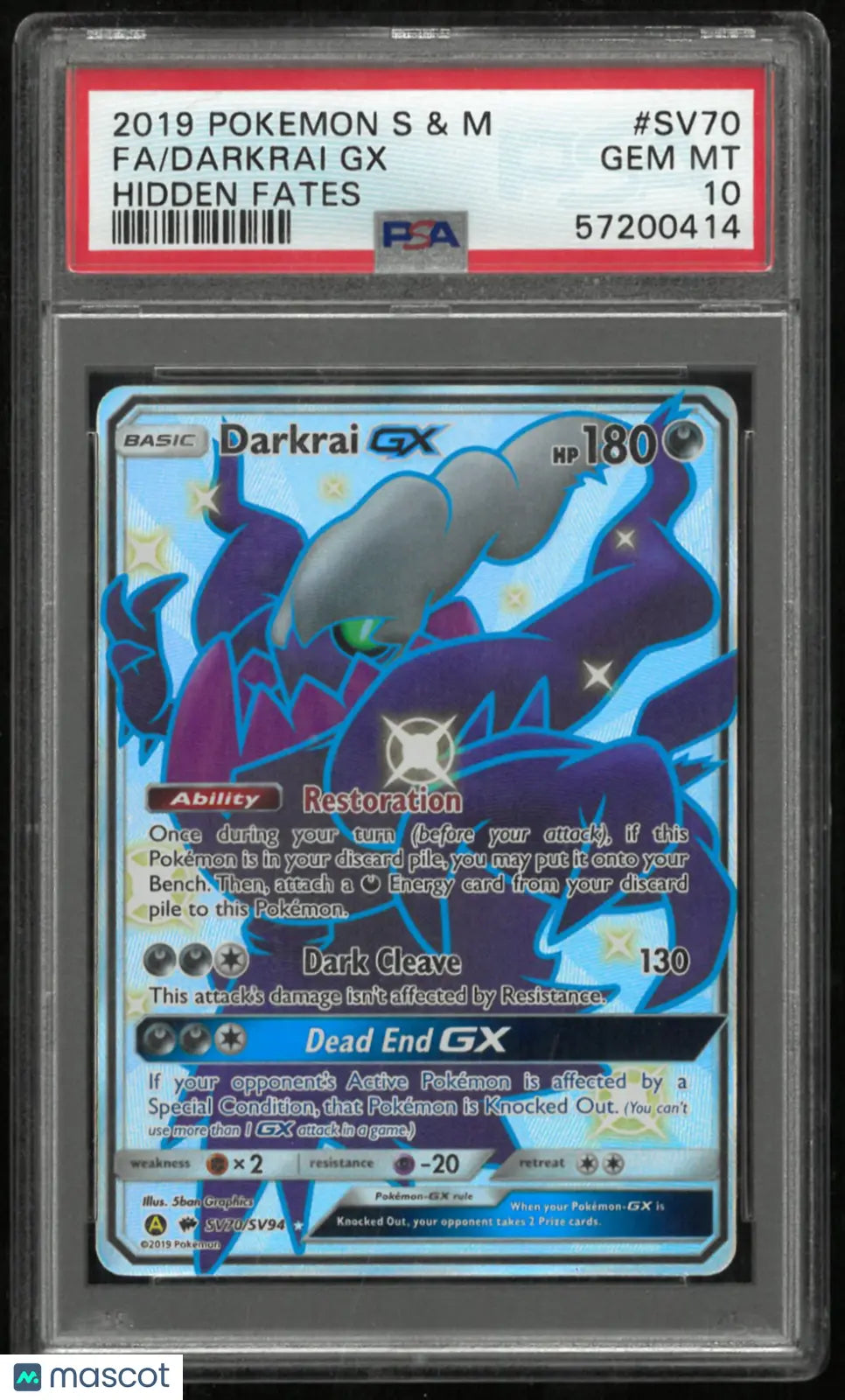 2019 Pokemon Sun & Moon Hidden Fates Darkrai GX Fa Hidden Fates PSA 10 #SV70 