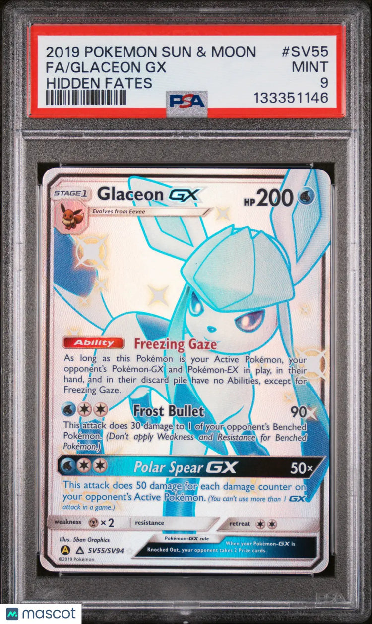 2019 Pokemon Sun & Moon Hidden Fates Glaceon GX Fa PSA 9 #SV55 