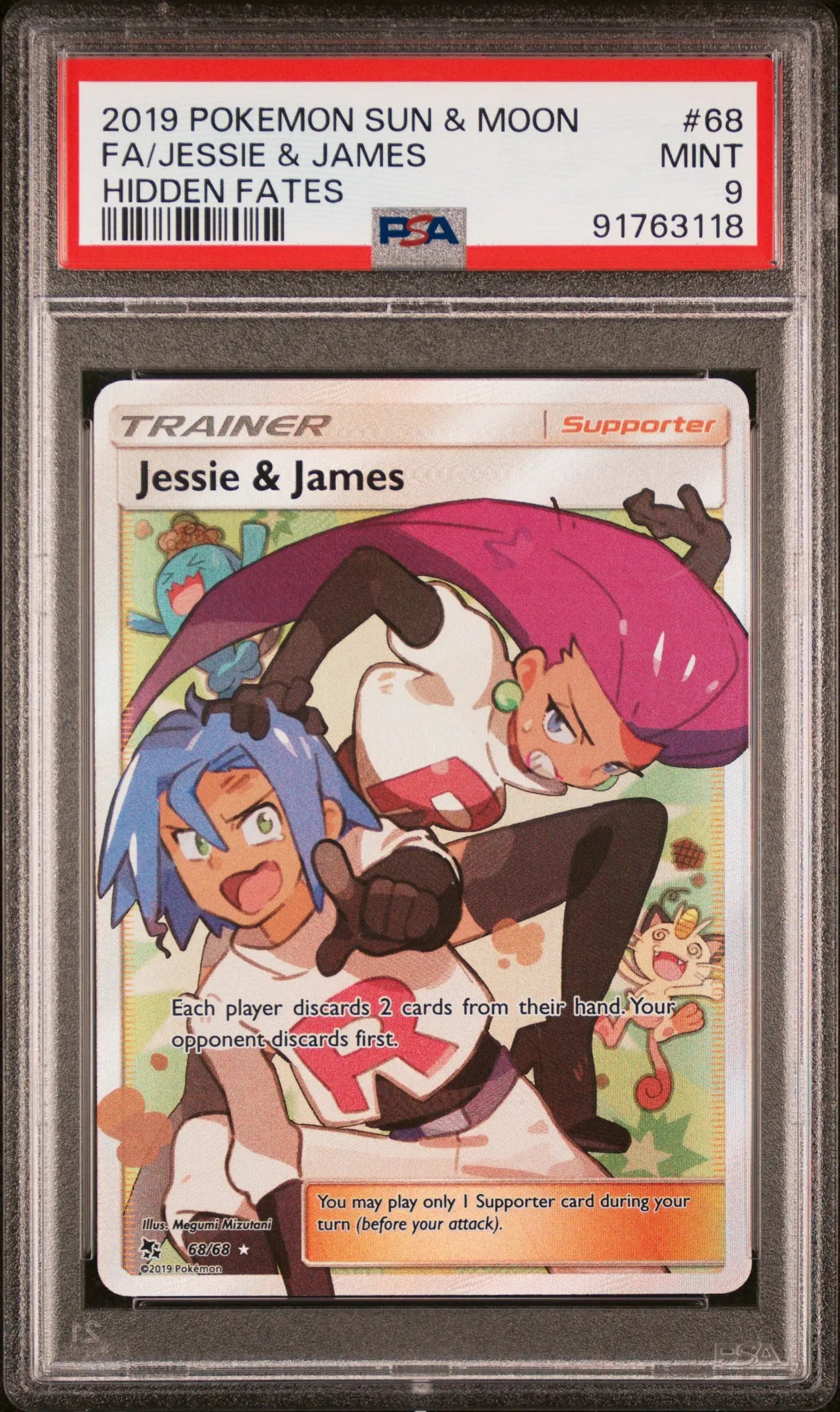 2019 Pokemon Sun & Moon Hidden Fates Jessie & James Ultra Rare PSA 9 