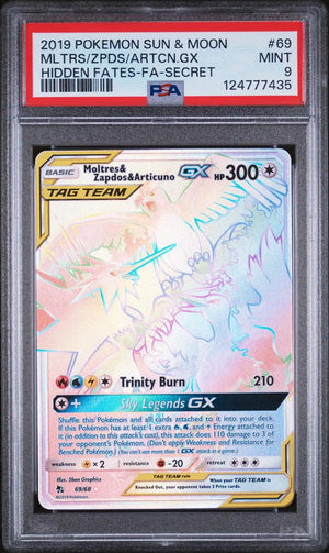 2019 Pokemon Sun & Moon Hidden Fates Moltres/Zapdos/Articuno GX  69/68 PSA 9 