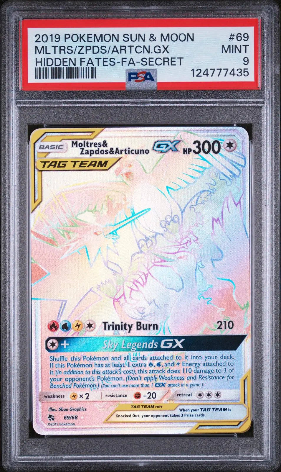 2019 Pokemon Sun & Moon Hidden Fates Moltres/Zapdos/Articuno GX  69/68 PSA 9 