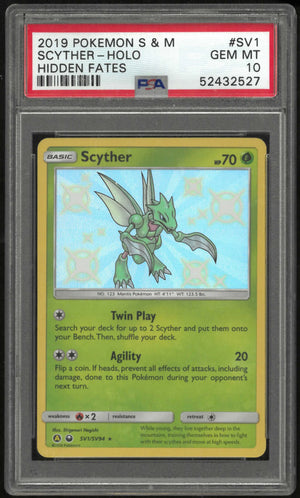 2019 Pokemon Sun & Moon Hidden Fates SV1/SV94 Scyther Holo PSA 10 