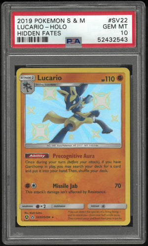 2019 Pokemon Sun & Moon Hidden Fates SV22/SV94 Lucario Holo PSA 10 