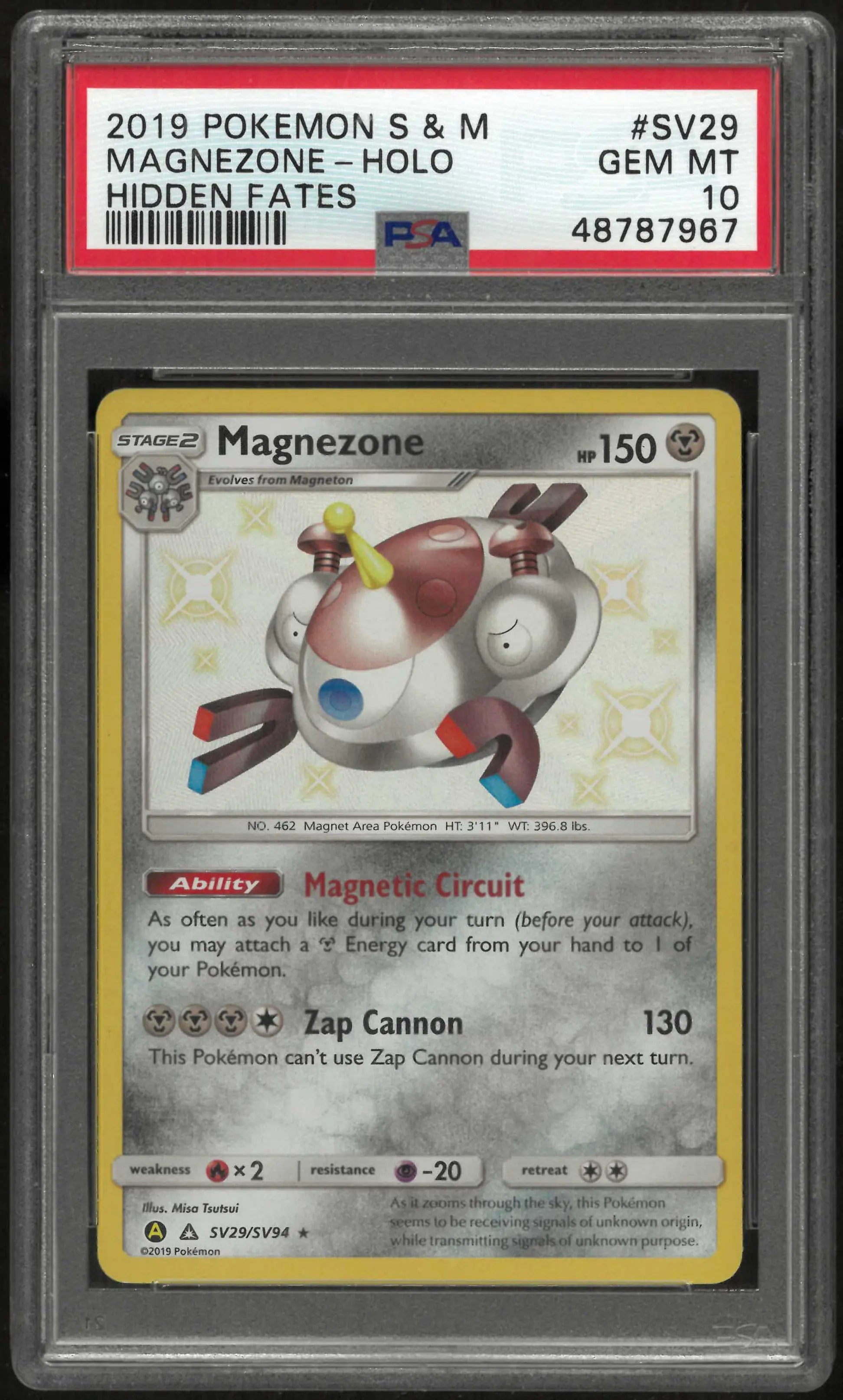 2019 Pokemon Sun & Moon Hidden Fates SV29/SV94 Magnezone Holo PSA 10 