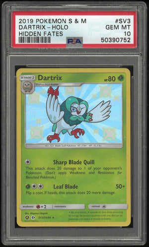 2019 Pokemon Sun & Moon Hidden Fates SV3/SV94 Dartrix Holo PSA 10 