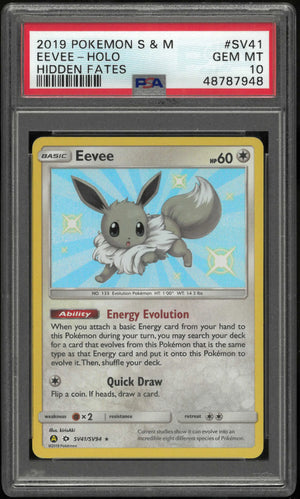 2019 Pokemon Sun & Moon Hidden Fates SV41/SV94 Eevee Holo PSA 10 
