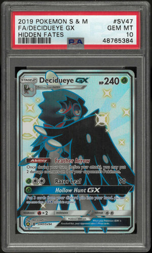 2019 Pokemon Sun & Moon Hidden Fates SV47/SV94 Decidueye Gx PSA 10 