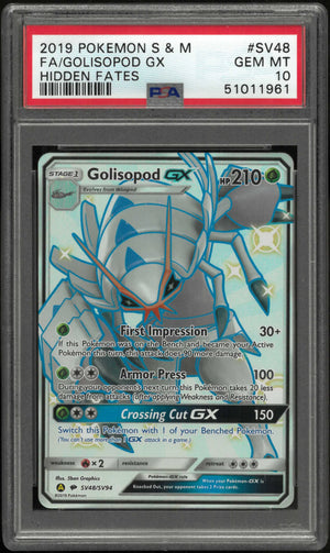 2019 Pokemon Sun & Moon Hidden Fates SV48/SV94 Golisopod Gx PSA 10 