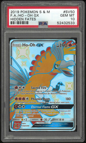 2019 Pokemon Sun & Moon Hidden Fates SV50/SV94 Ho-Oh Gx PSA 10 