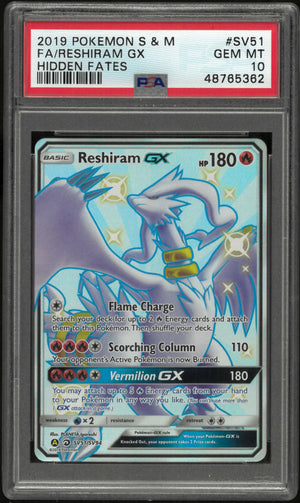 2019 Pokemon Sun & Moon Hidden Fates SV51/SV94 Reshiram Gx PSA 10 