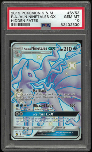2019 Pokemon Sun & Moon Hidden Fates SV53/SV94 Alolan Ninetales Gx PSA 10 