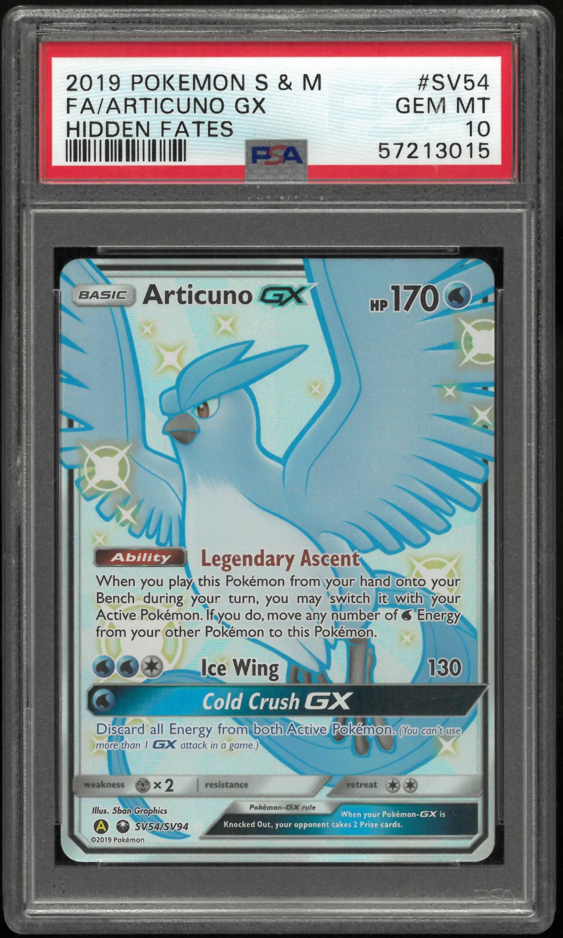 2019 Pokemon Sun & Moon Hidden Fates SV54/SV94 Articuno Gx PSA 10 