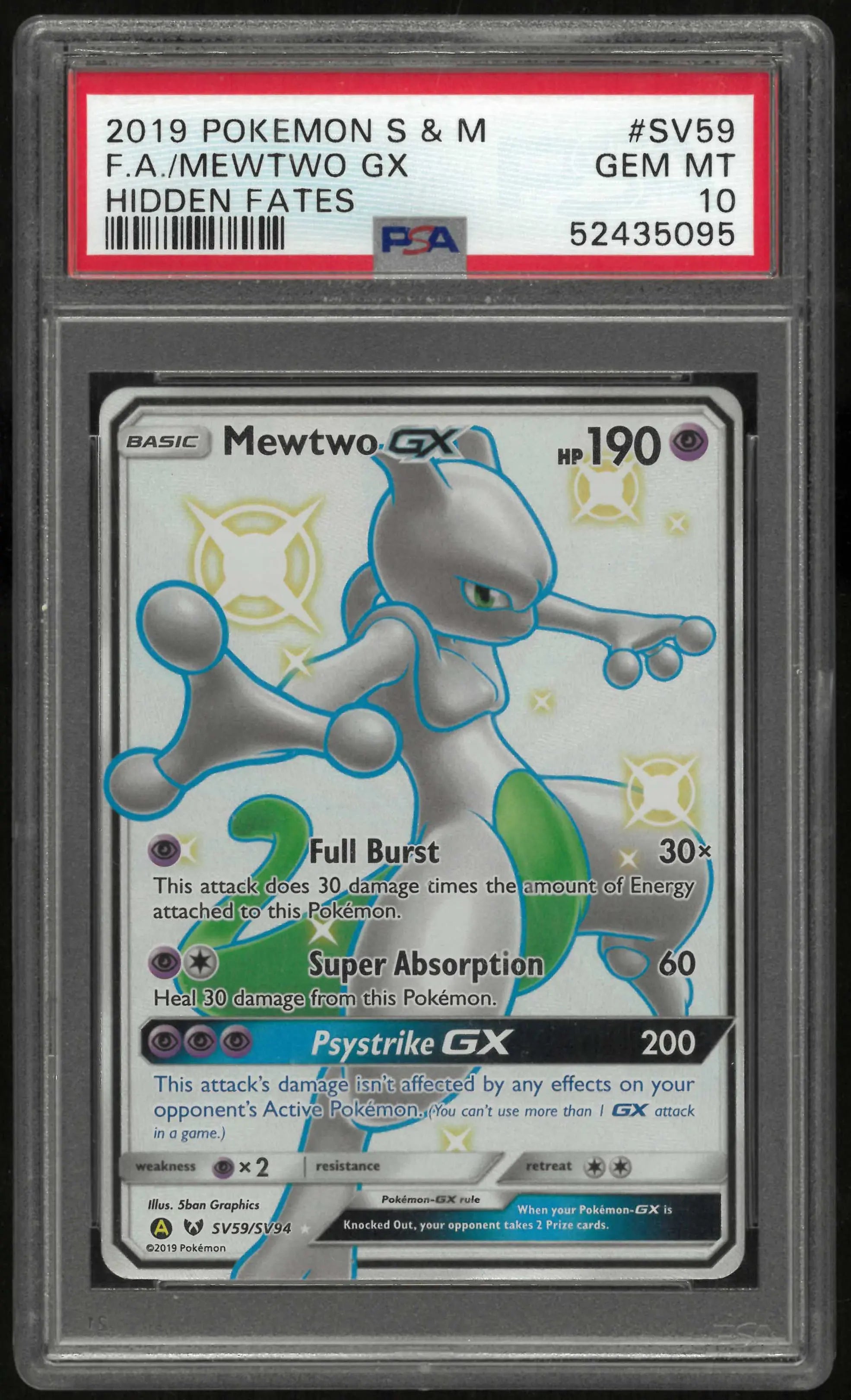 2019 Pokemon Sun & Moon Hidden Fates SV59/SV94 Mewtwo Gx PSA 10 