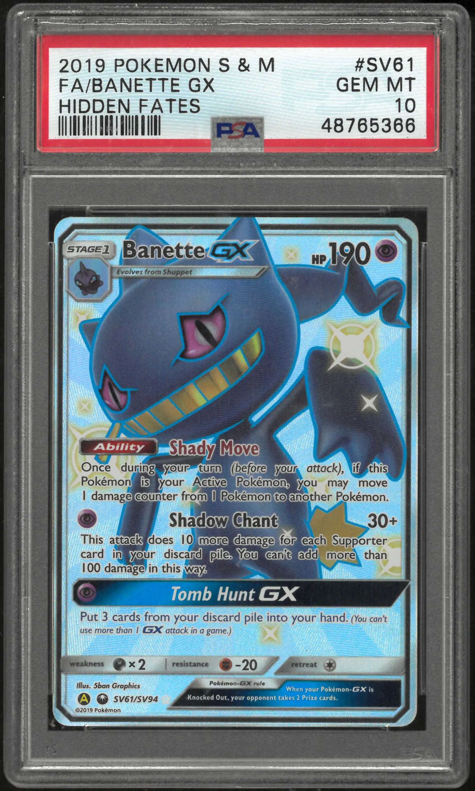 2019 Pokemon Sun & Moon Hidden Fates SV61/SV94 Banette Gx PSA 10 