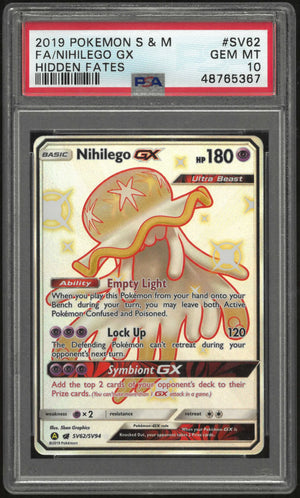 2019 Pokemon Sun & Moon Hidden Fates SV62/SV94 Nihilego Gx  PSA 10 