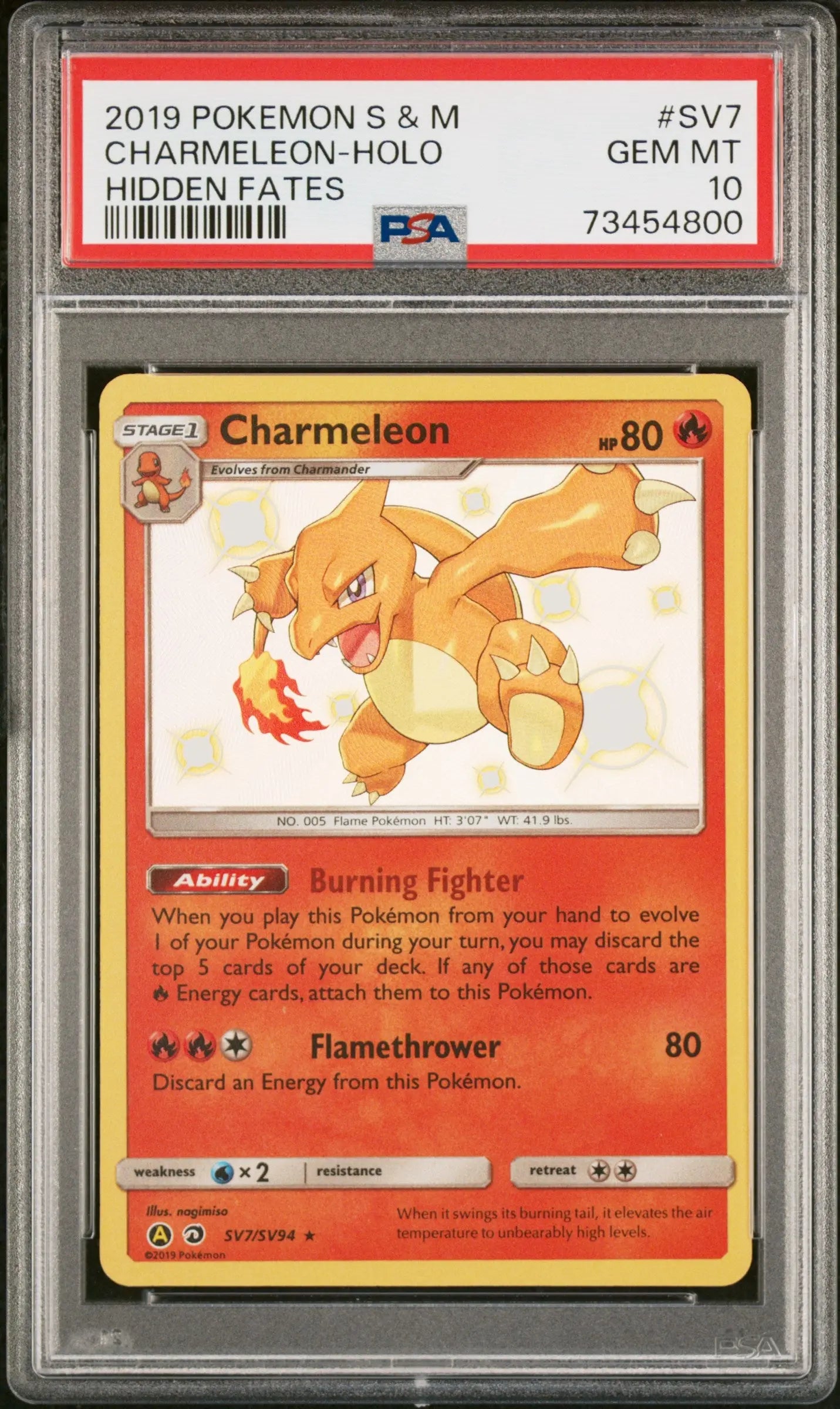 2019 Pokemon Sun & Moon Hidden Fates SV7/SV94 Charmeleon Holo PSA 10 