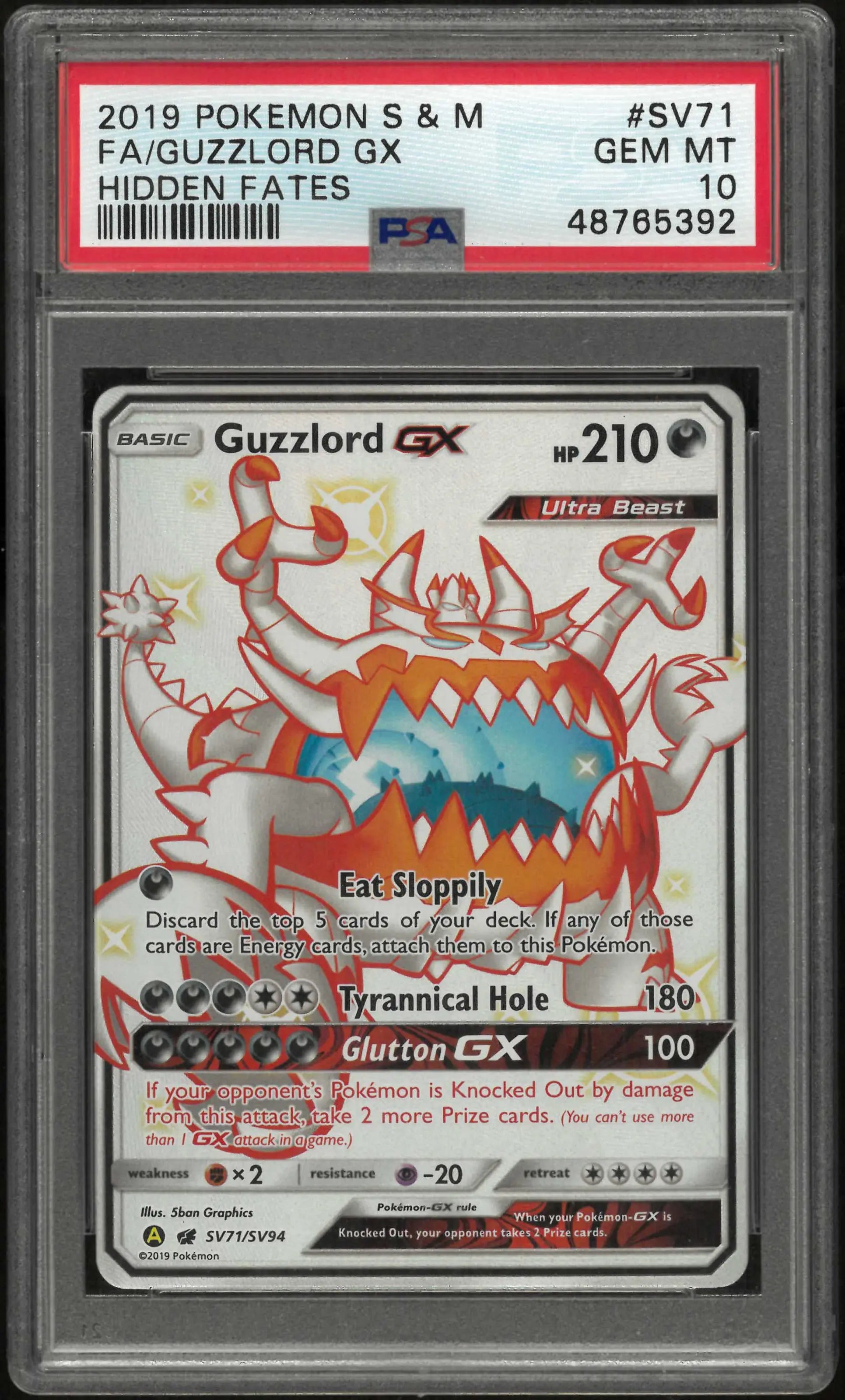 2019 Pokemon Sun & Moon Hidden Fates SV71/SV94 Guzzlord Gx PSA 10 