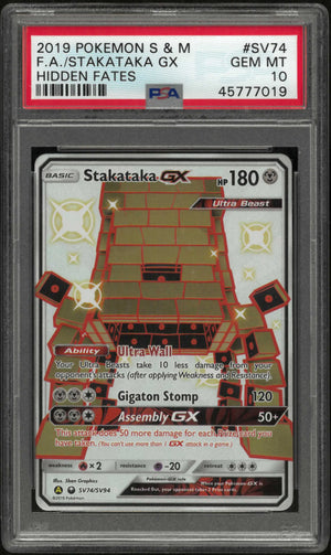 2019 Pokemon Sun & Moon Hidden Fates SV74/SV94 Stakataka Gx PSA 10 