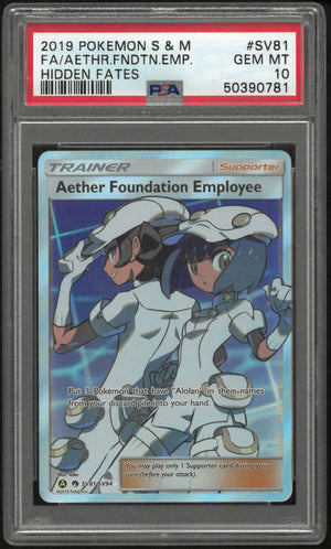 2019 Pokemon Sun & Moon Hidden Fates SV81/SV94 Aether Fndn.Employee  PSA 10 