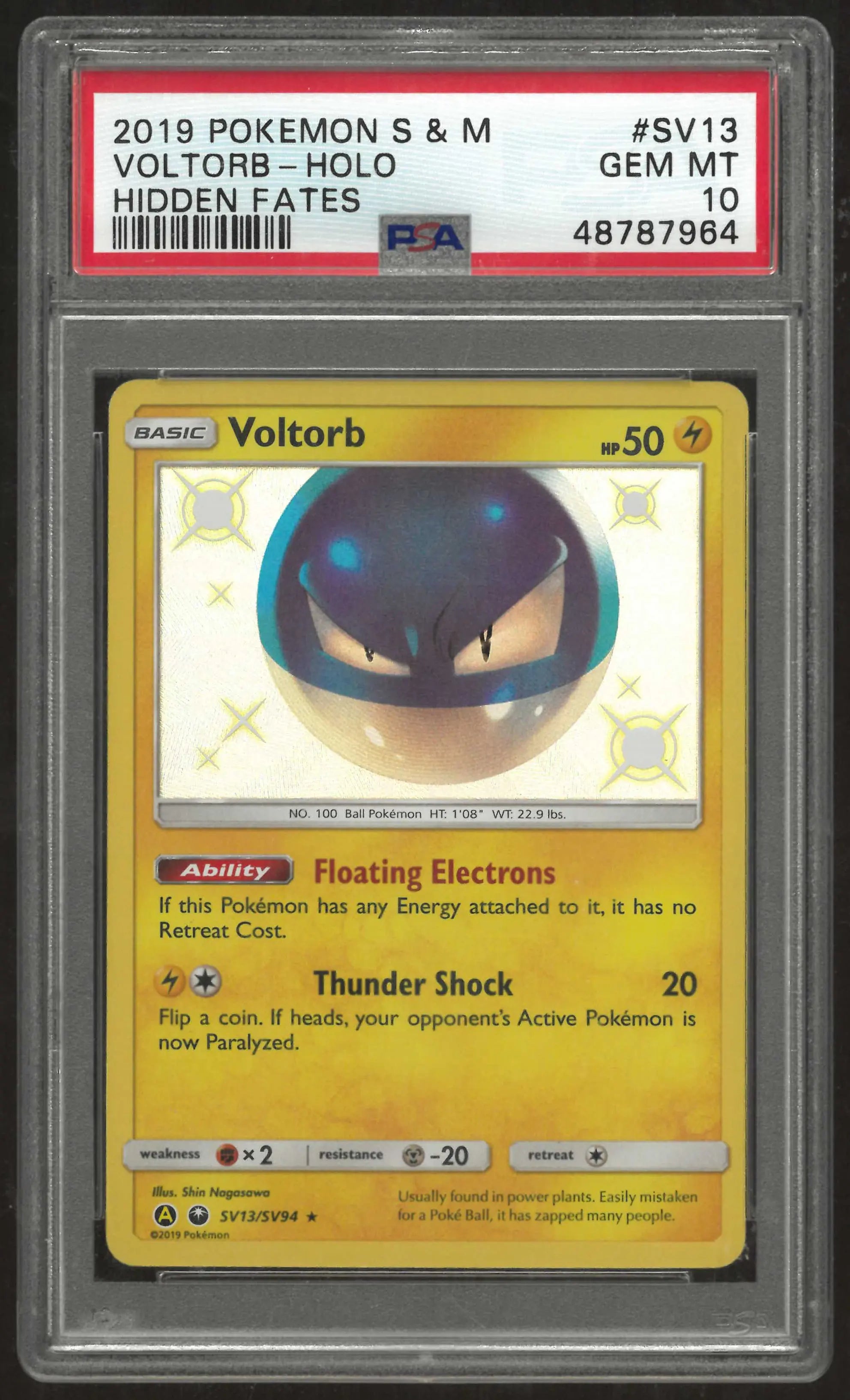 2019 Pokemon Sun & Moon Hidden Fates #SV13 Voltorb-Holo PSA 10 