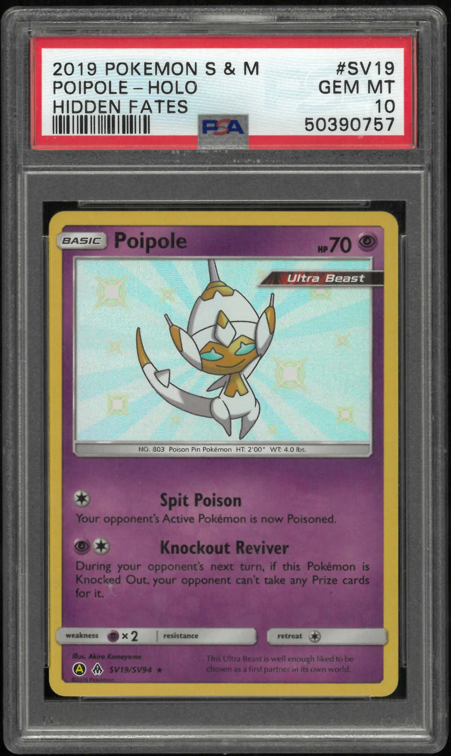2019 Pokemon Sun & Moon Hidden Fates #SV19 Poipole-Holo PSA 10 