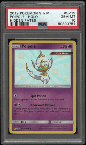 2019 Pokemon Sun & Moon Hidden Fates #SV19 Poipole-Holo PSA 10 