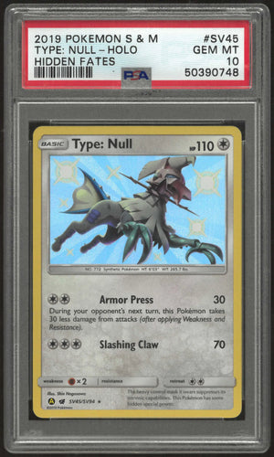 2019 Pokemon Sun & Moon Hidden Fates #SV45 Type: Null-Holo PSA 10 
