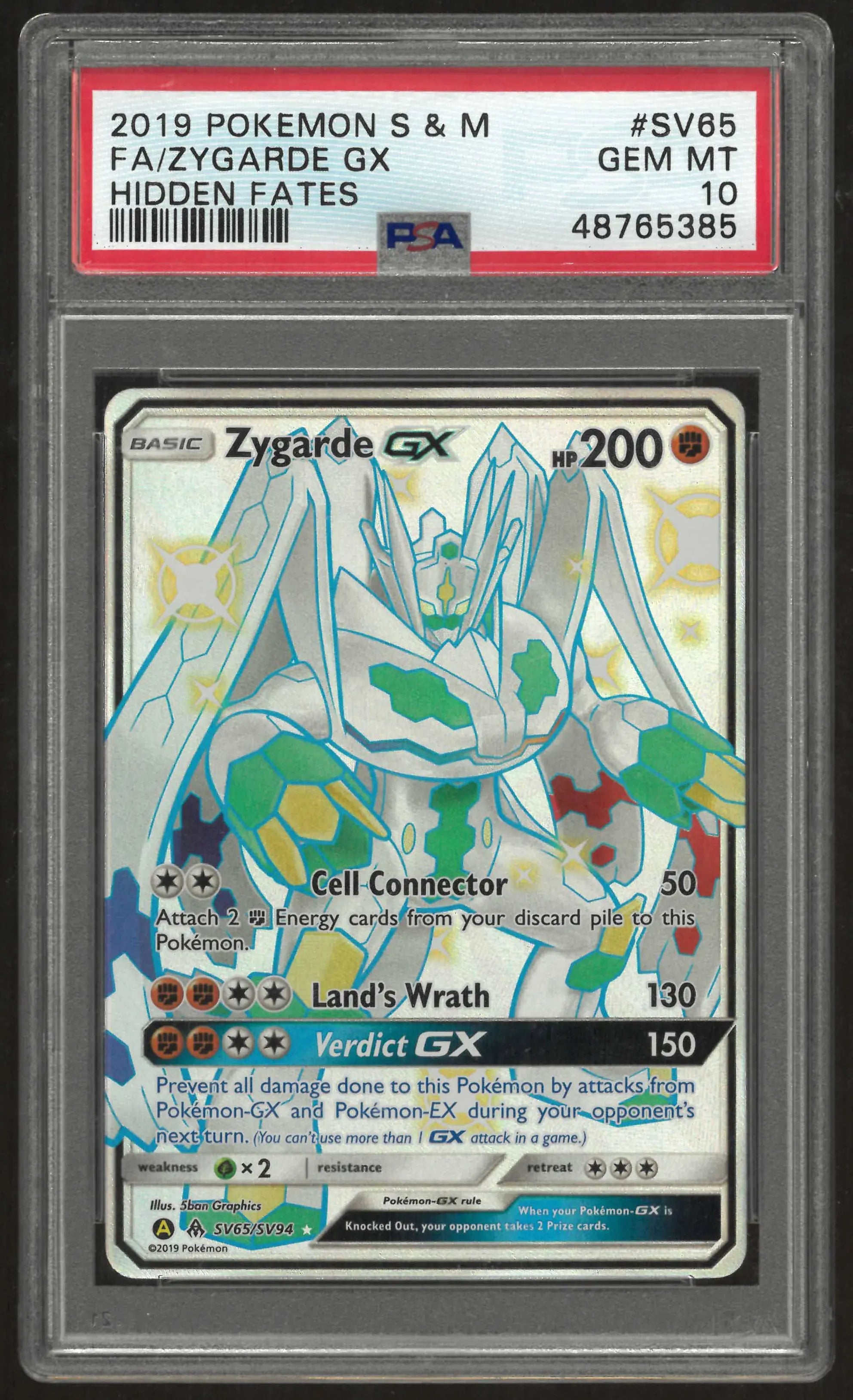 2019 Pokemon Sun & Moon Hidden Fates #SV65 Fa Zygarde Gx PSA 10 