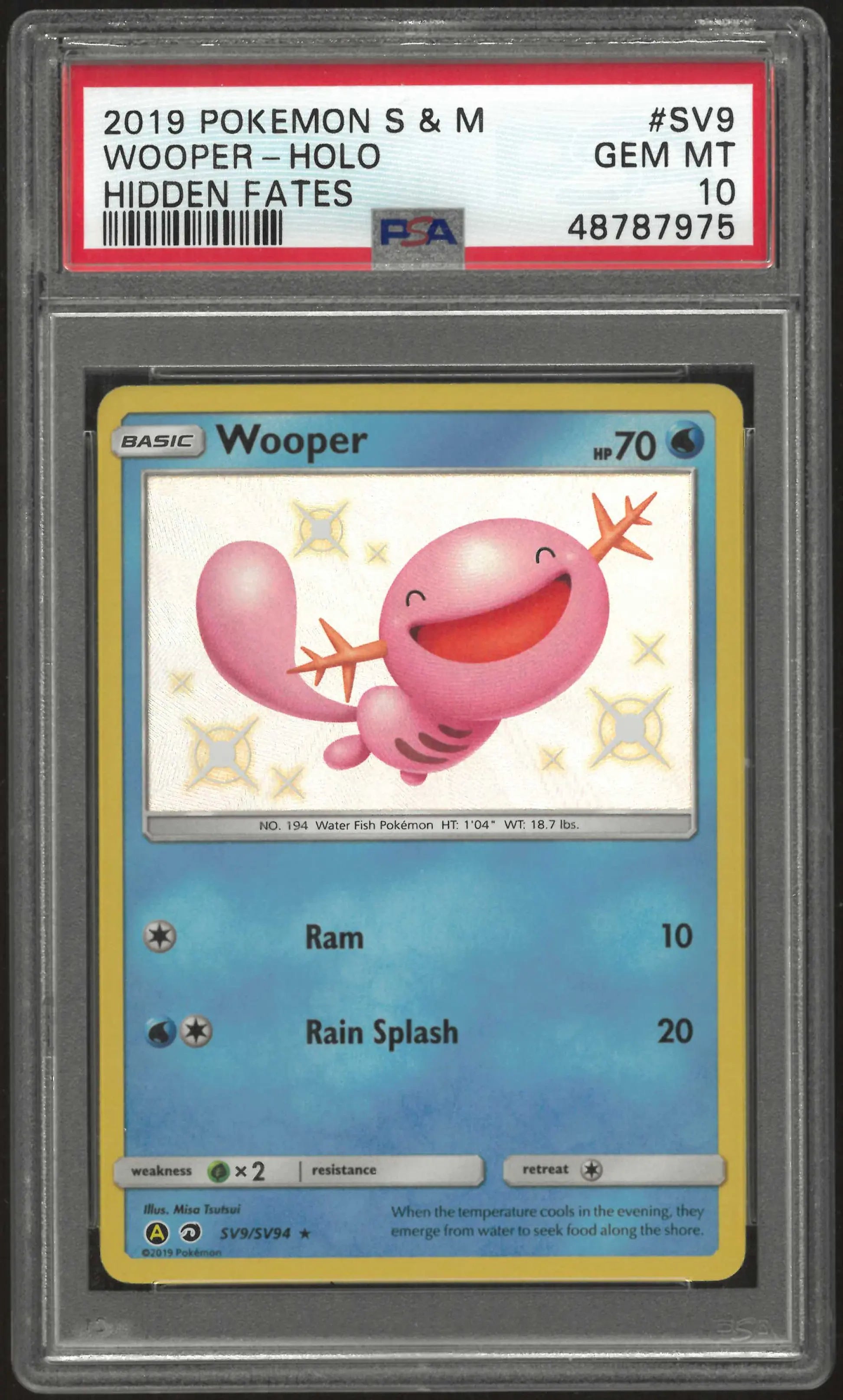 2019 Pokemon Sun & Moon Hidden Fates #SV9 Wooper-Holo PSA 10 