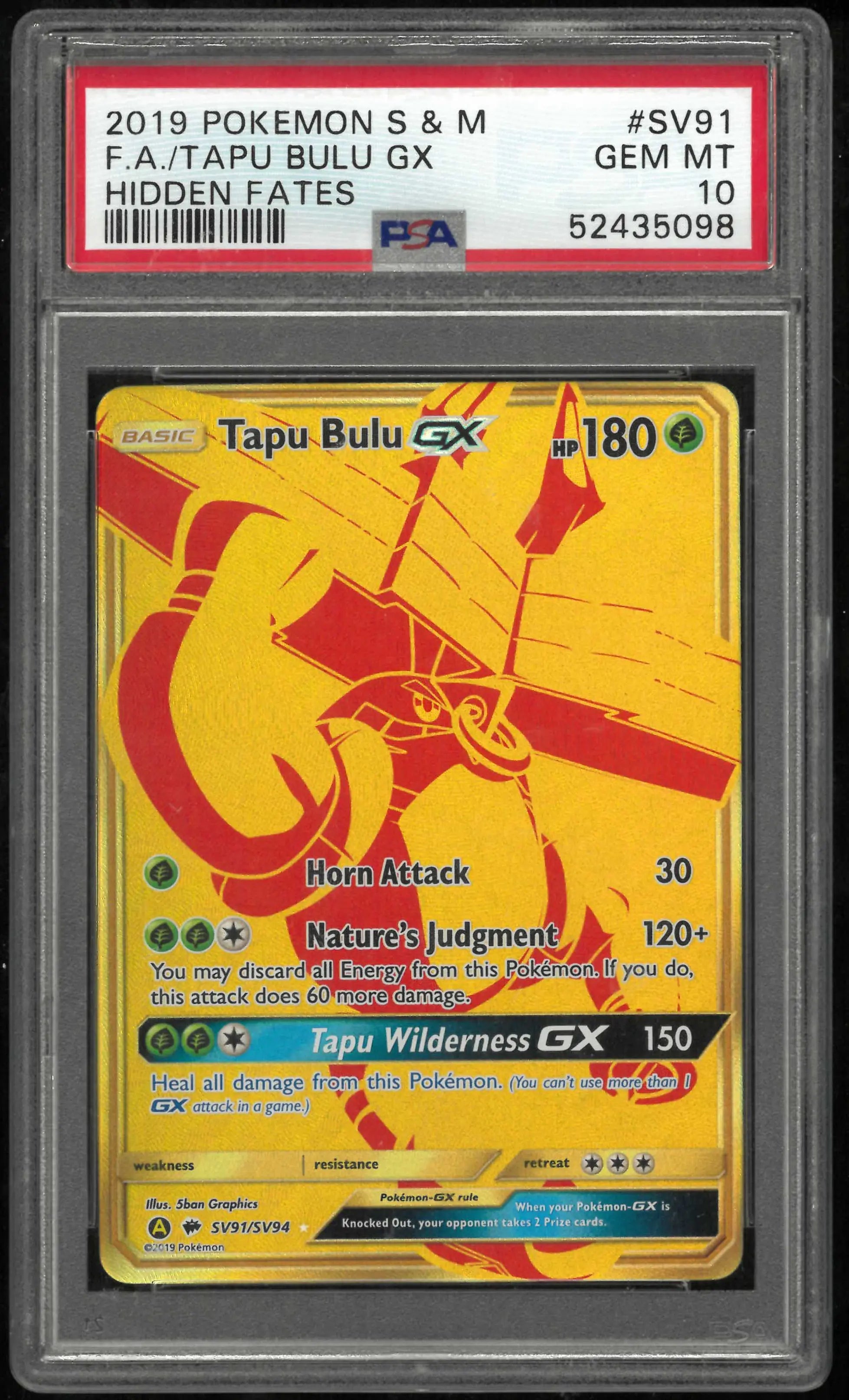 2019 Pokemon Sun & Moon Hidden Fates #SV91 Fa Tapu Bulu Gx PSA 10 