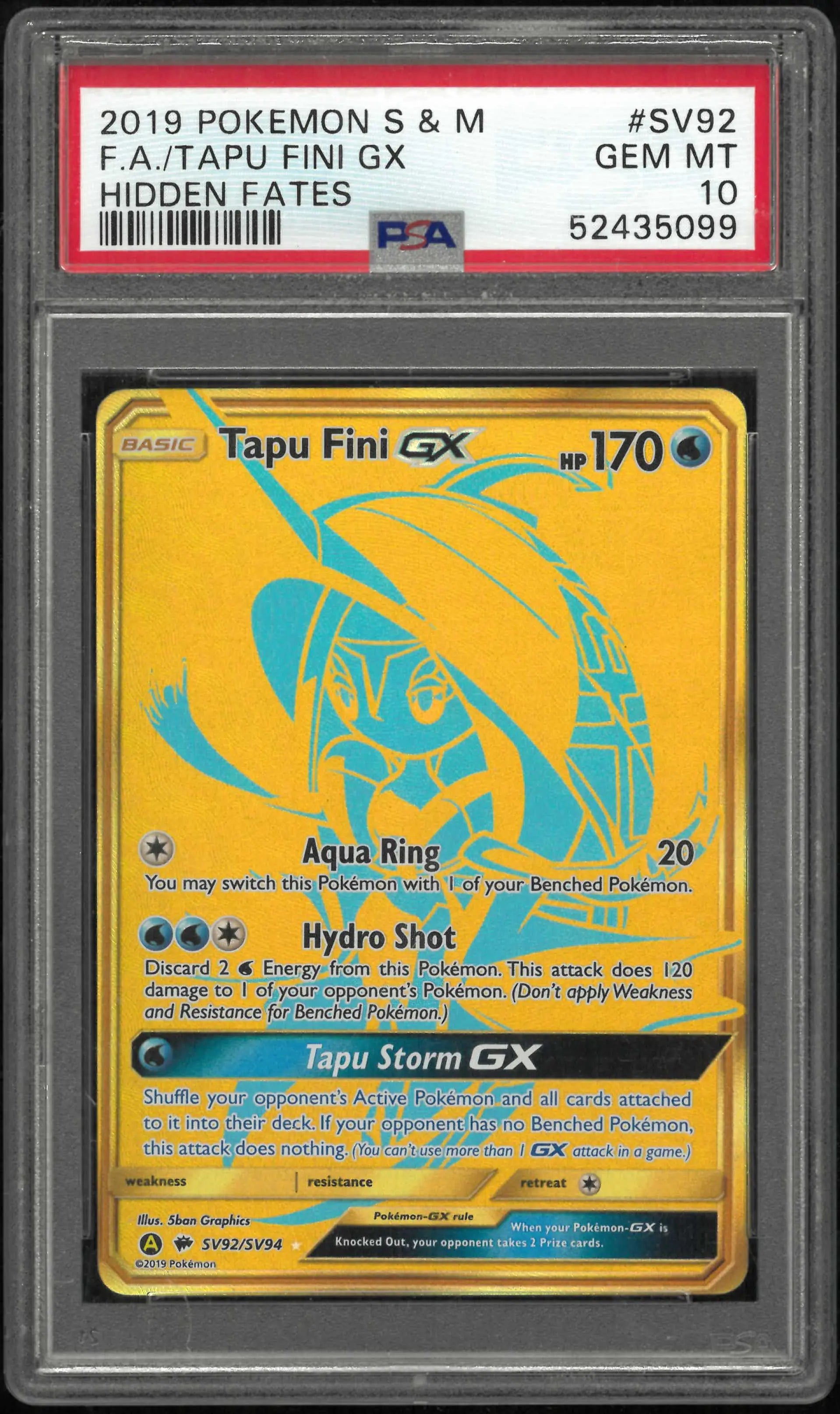 2019 Pokemon Sun & Moon Hidden Fates #SV92 Fa/Tapu Fini Gx Hidden Fates PSA 10 