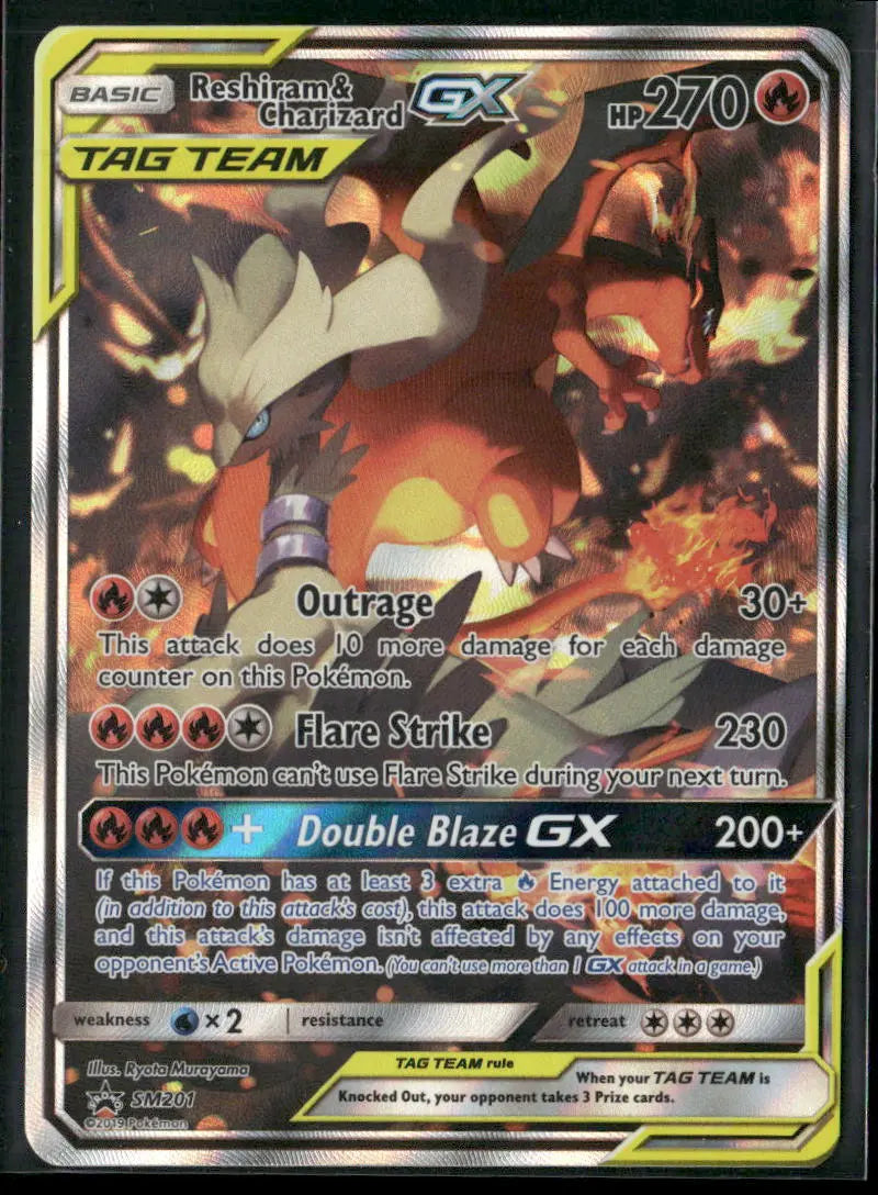 2019 Pokemon Sun & Moon Promo Reshiram & Charizard GX SM201 