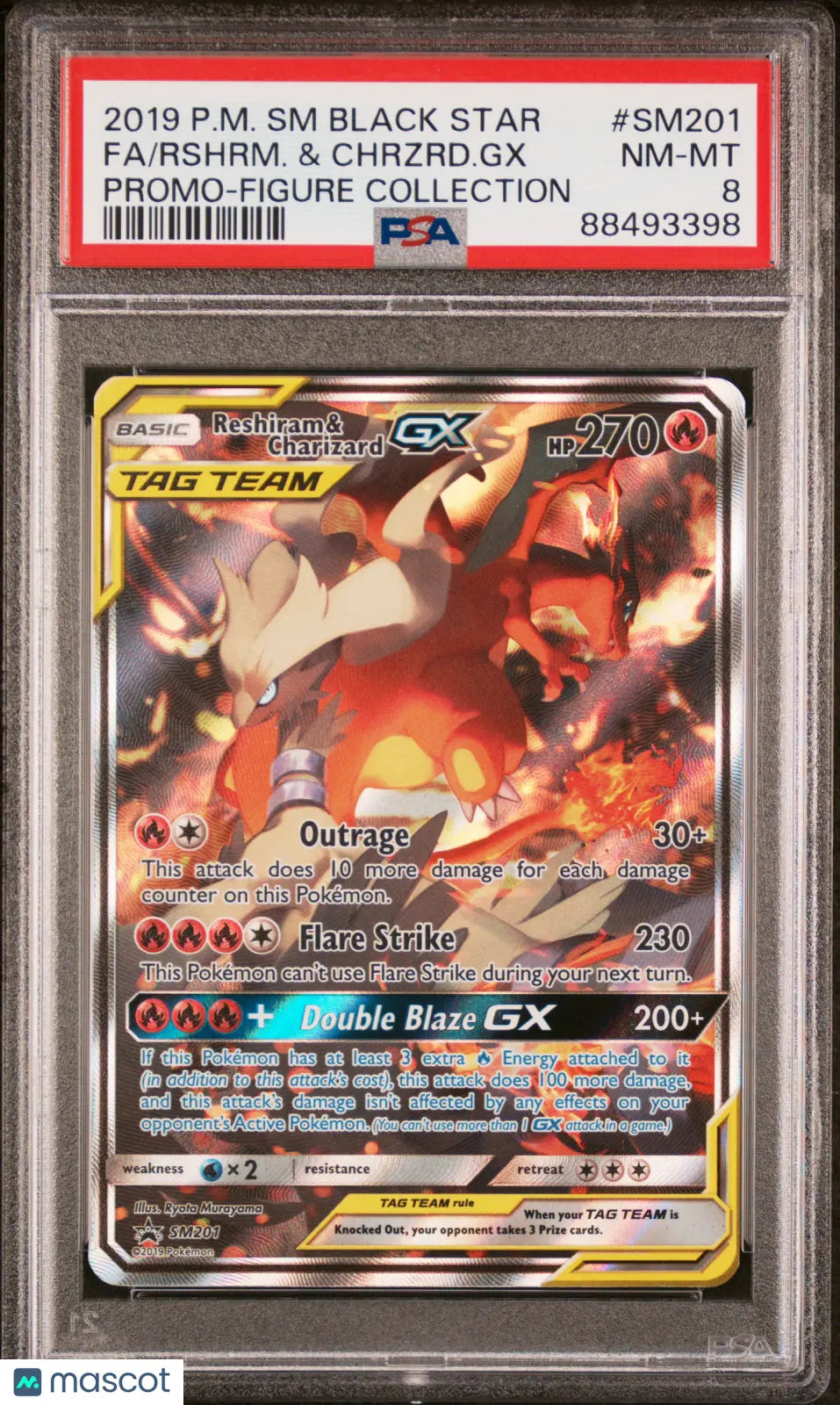 2019 Pokemon Sun & Moon Promo Reshiram & Charizard GX SM201 PSA 8 