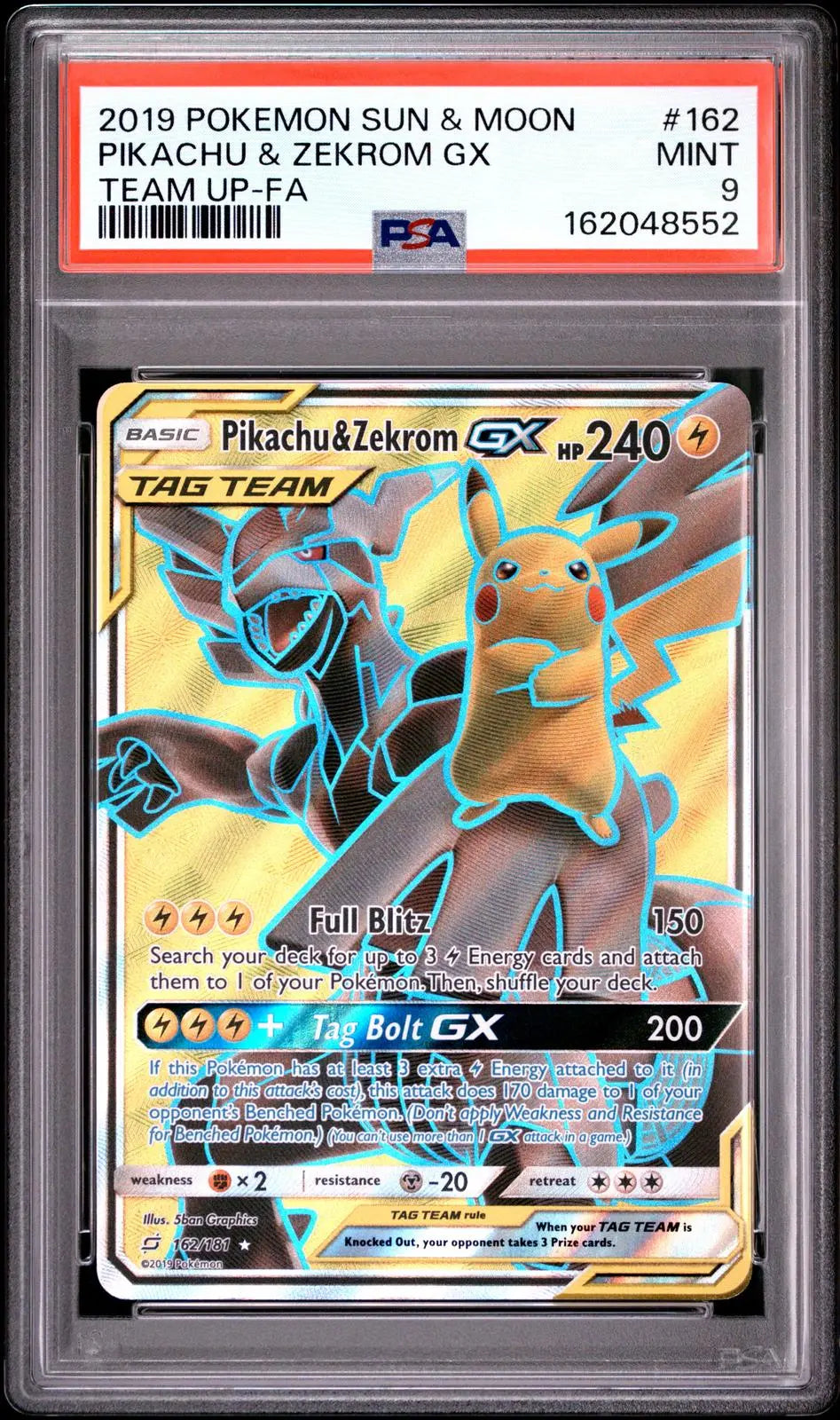 2019 Pokemon Sun & Moon Team Up 162/161 Pikachu & Zekrom GX Ultra Rare PSA 9 