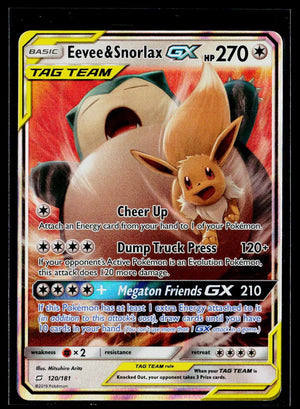 2019 Pokemon Sun & Moon Team Up Eevee & Snorlax GX Holofoil Ultra Rare 120/181 