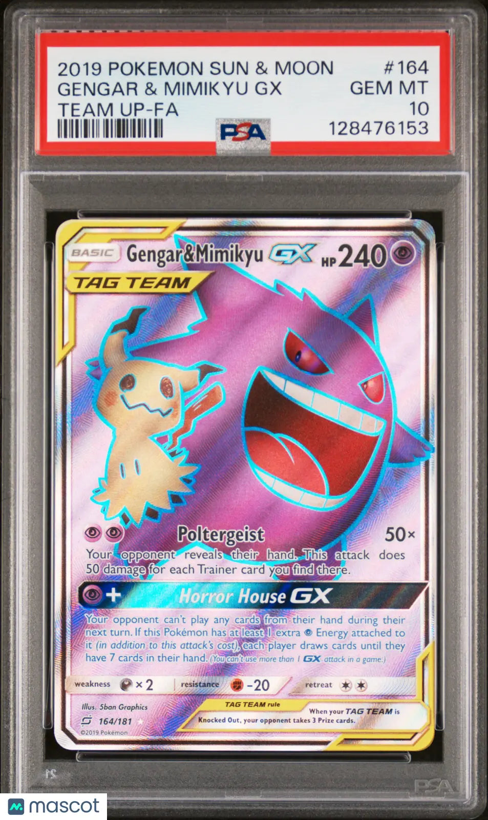 2019 Pokemon Sun & Moon Team Up Gengar & Mimikyu GX 164/181 PSA 10 