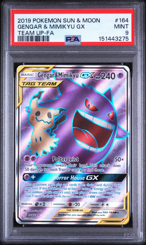 2019 Pokemon Sun & Moon Team Up Gengar & Mimikyu GX Tag Team 164/181 PSA 9 