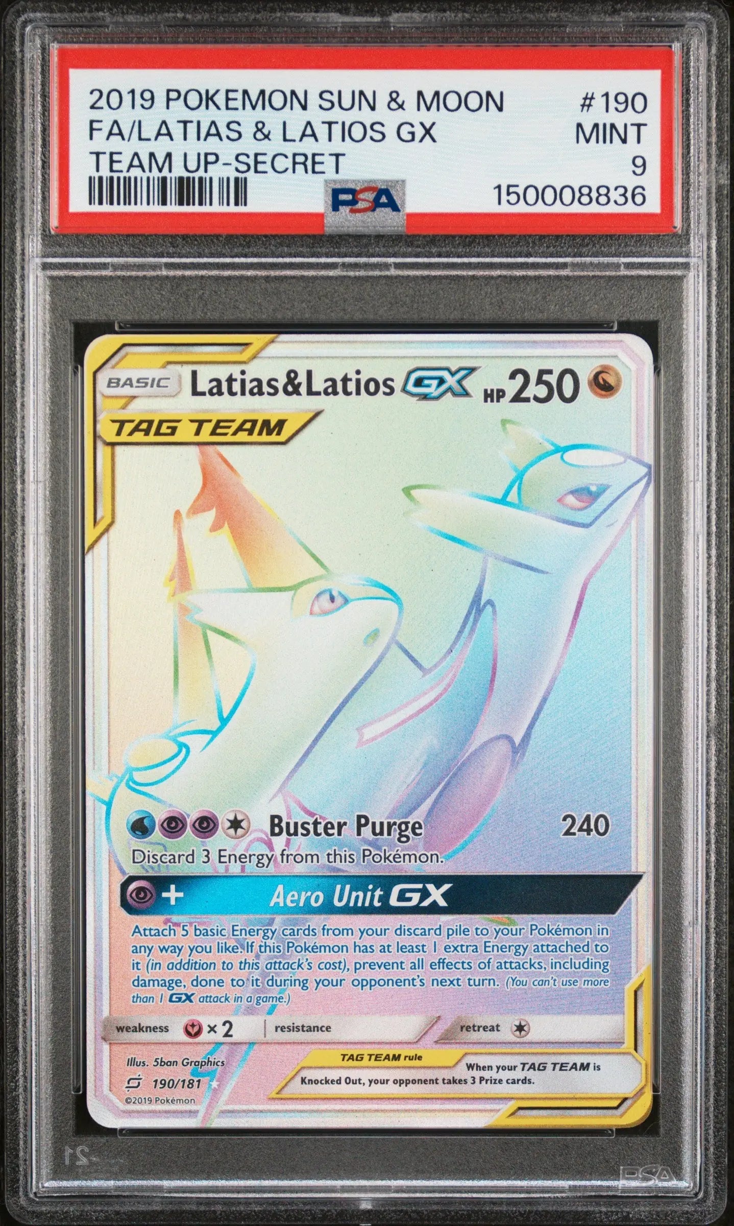 2019 Pokemon Sun & Moon Team Up Latias & Latios GX Secret Rainbow 190/181 PSA 9 