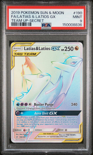 2019 Pokemon Sun & Moon Team Up Latias & Latios GX Secret Rainbow 190/181 PSA 9 