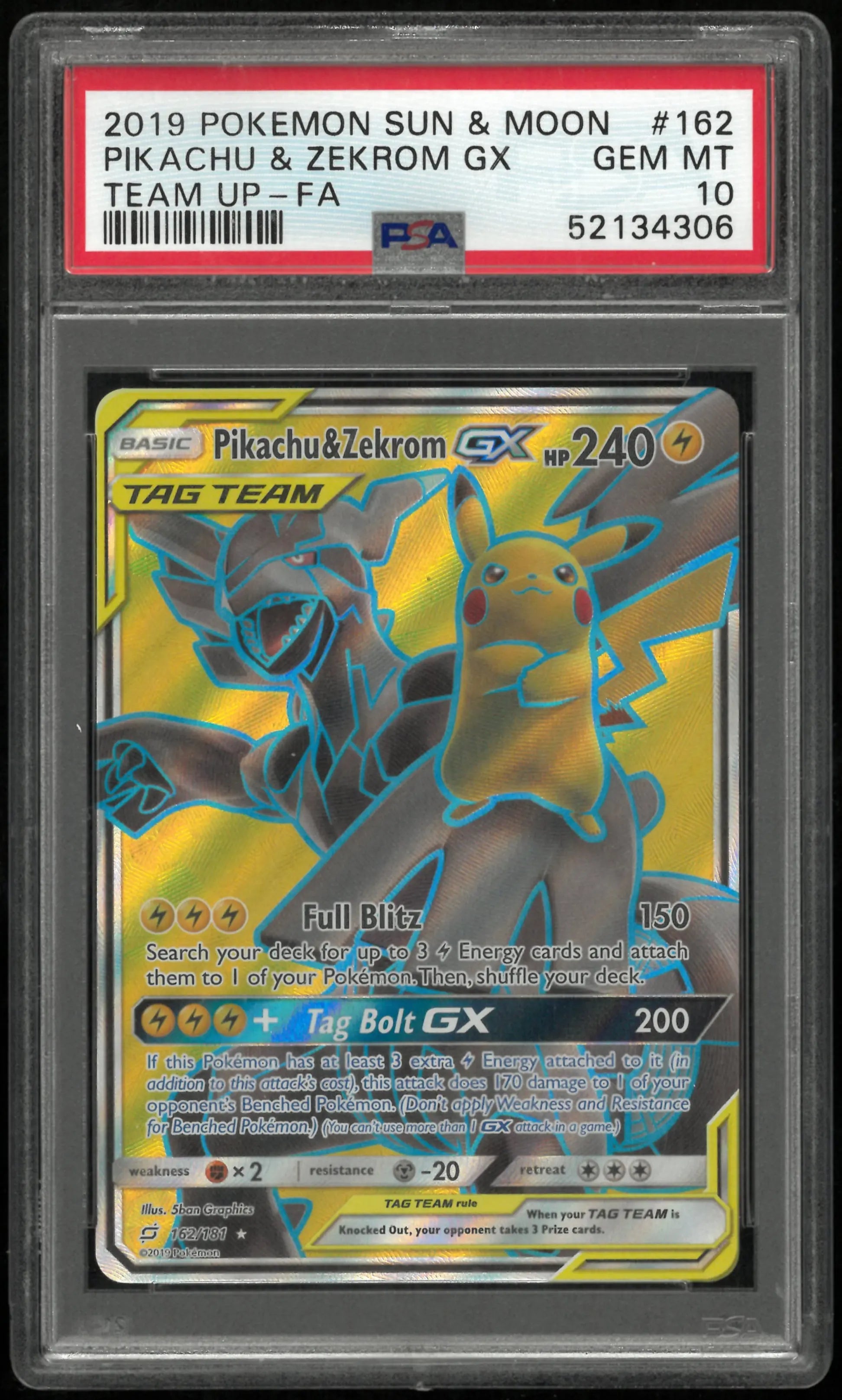 2019 Pokemon Sun & Moon Team Up Pikachu Zekrom GX  Team Up PSA 10 162/161 