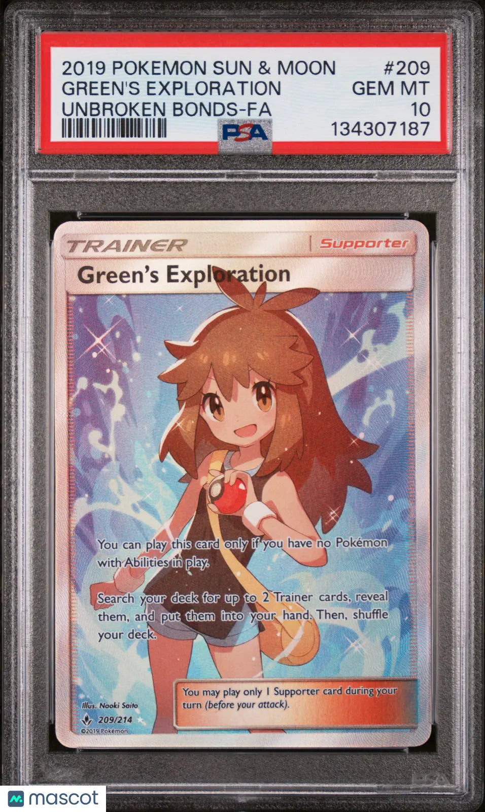 2019 Pokemon Sun & Moon Unbroken Bonds Green's Exploration Fa PSA 10 209/214 
