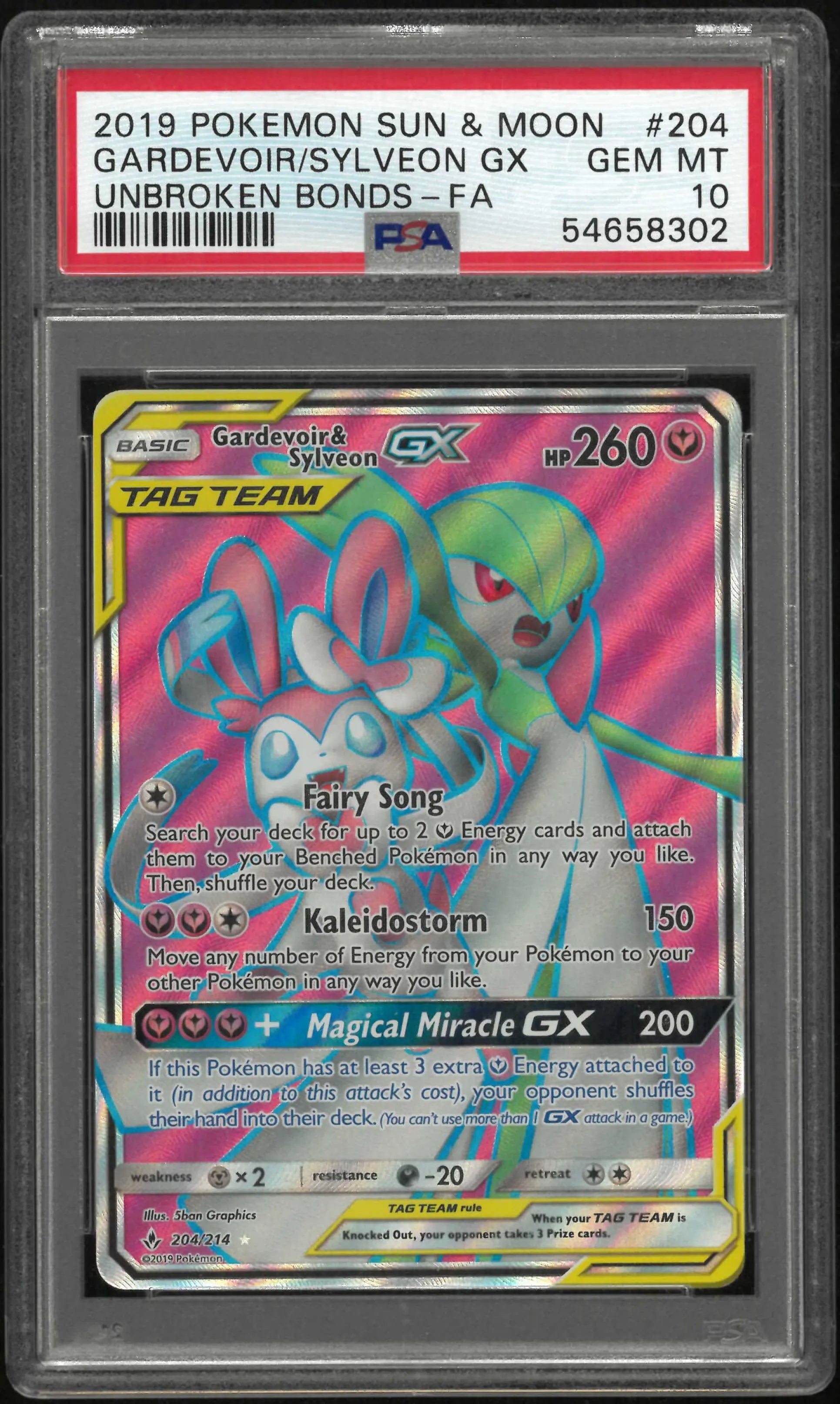 2019 Pokemon Sun & Moon Unbroken Bonds #204/214 Gardevoir Sylveon Gx PSA 10 