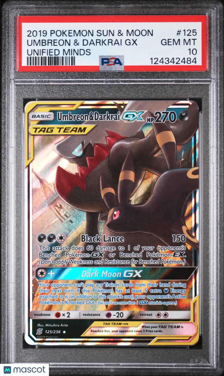 2019 Pokemon Sun & Moon Unified Minds Umbreon Darkrai GX Tag Team PSA 10 125/236 