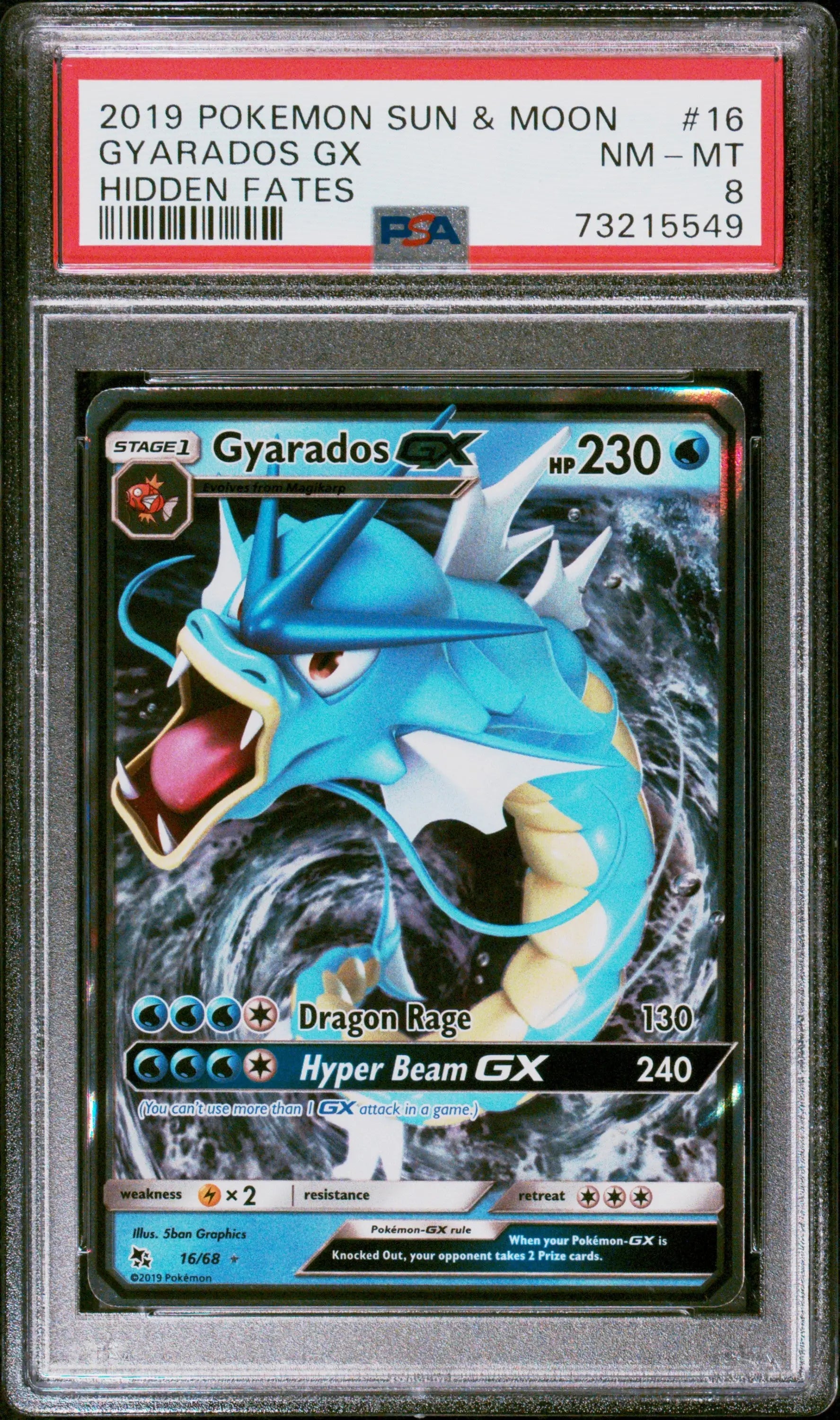 2019 Pokemon Sun and Moon Hidden Fates Gyarados GX Hidden Fates PSA 8 16/68 
